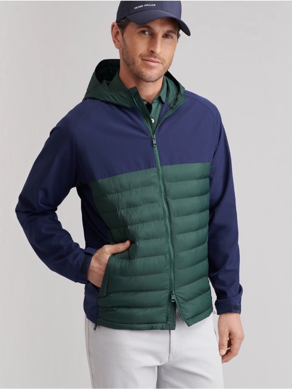 $265 Peter Millar Apex Hybrid Hoodie Jacket Nordic Pine Navy Men's Size LARGE